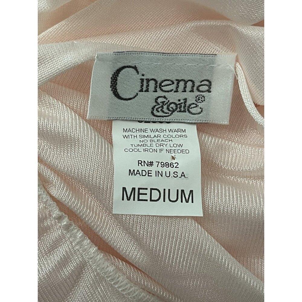 Vintage Cinema Etoile Women's M Nightgown Midi Gown Pink Nylon Double Plunge NOS - Picture 10 of 10